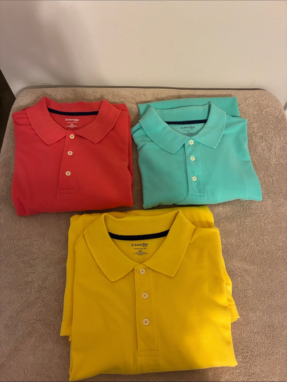 Lot of 3 Men’s 2XLT St. John's Bay Polo Trio - Coral, Mint, Yellow